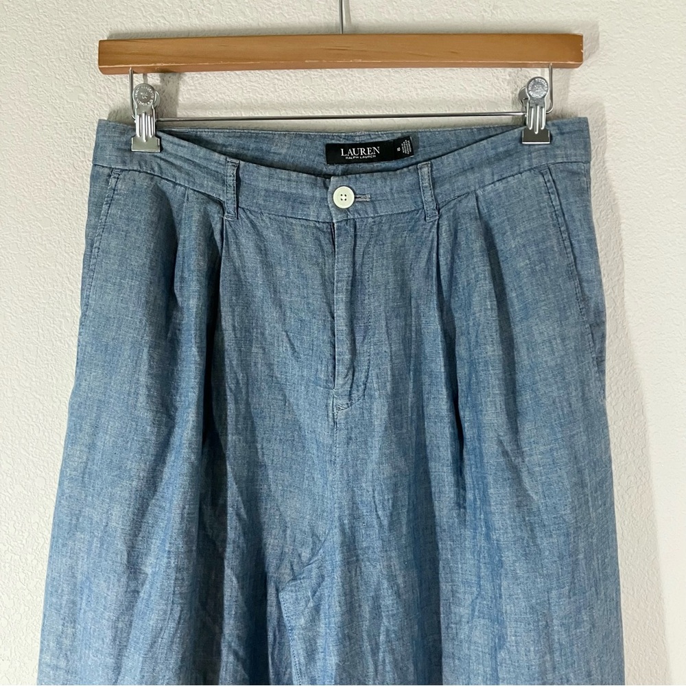 LAUREN RL Wide Leg Chambray Trouser Pants Size 10 Pleated Old Money Heritage - Picture 2 of 10